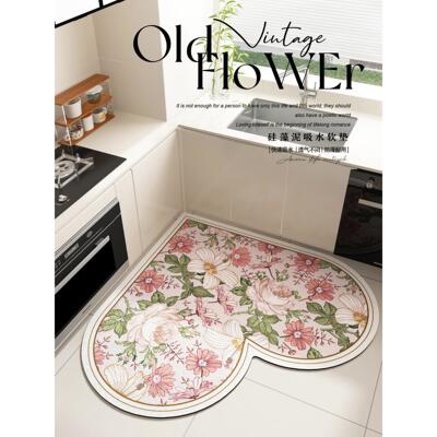 美式2025新款厨房地垫爱心硅藻泥吸水防滑垫心形地毯防油专用垫子