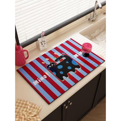 卡通猫咪厨房台面沥水垫吸水防滑咖啡机垫桌面干燥垫硅藻泥台面垫