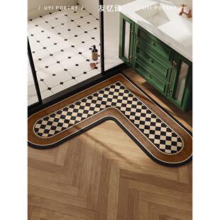 美式覆古L型浴室地垫硅藻泥吸水速干防滑脚垫轻奢高级感厕所地毯