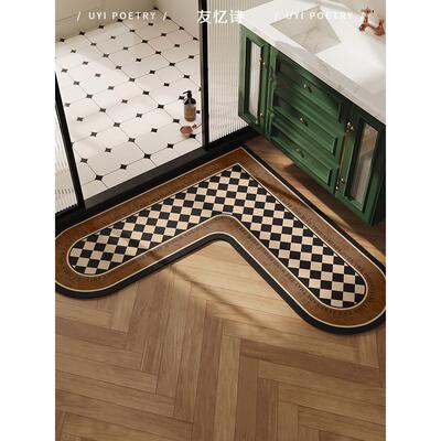 美式覆古L型浴室地垫硅藻泥吸水速干防滑脚垫轻奢高级感厕所地毯