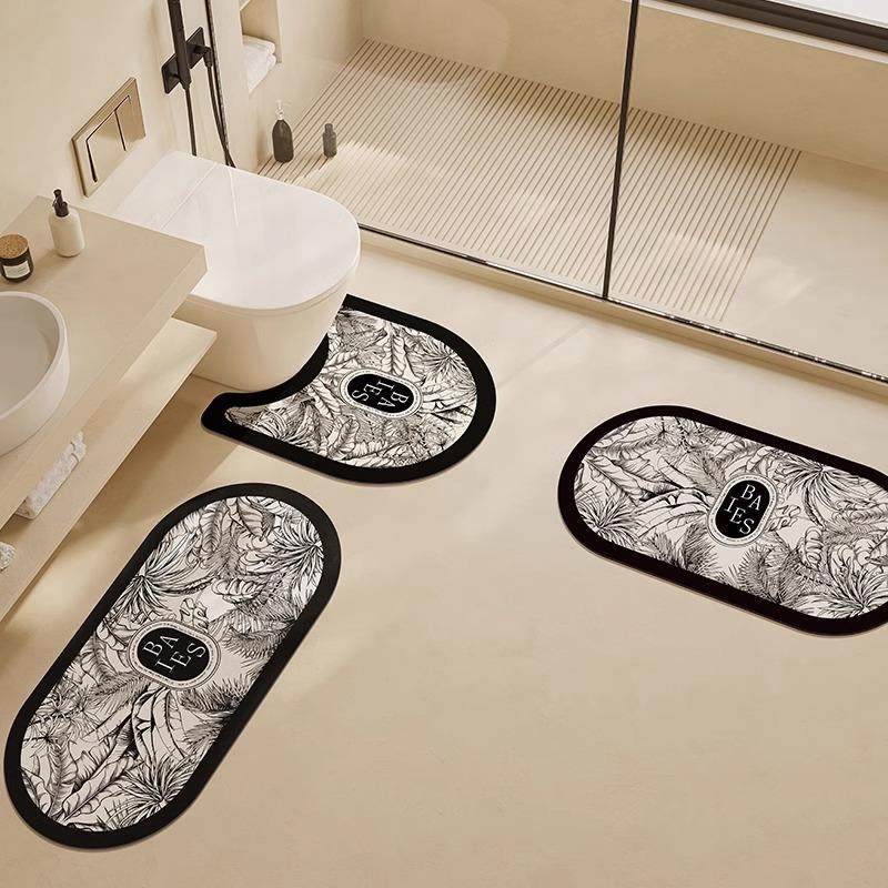 化妆室矽藻泥地垫浴室脚垫U型马桶垫厕所洗手台防滑吸水凉垫三件
