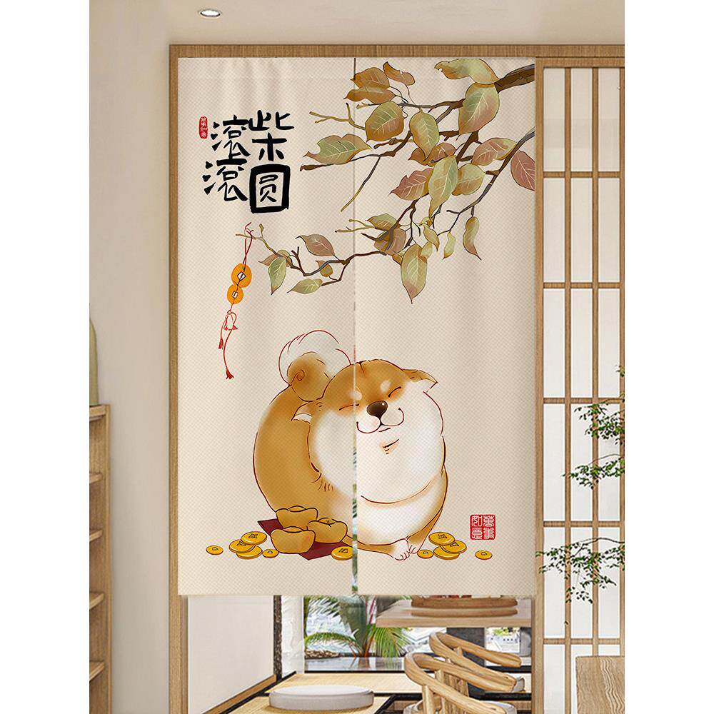 可爱柴犬门帘隔断帘卫生间厕所帘子厨房布帘卧室半截帘免打孔家用