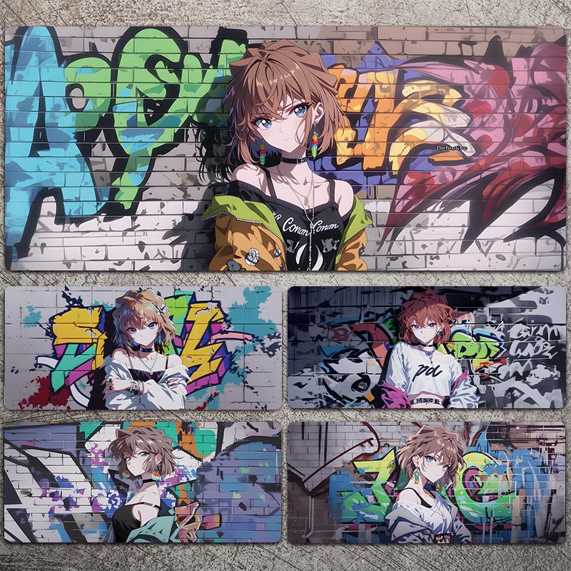 灰原哀涂鸦风鼠标垫超大号名侦探柯蓝动漫二次元电脑键盘家用桌垫