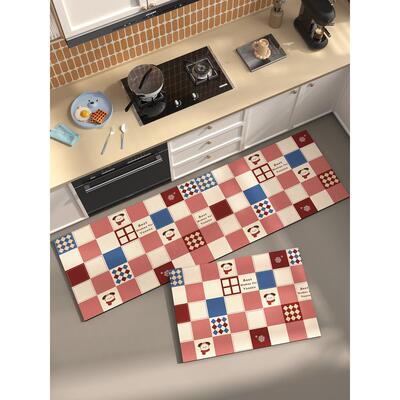 卡通厨房地垫新款高级感硅藻泥吸水长条防滑脚垫家用耐脏门口地毯