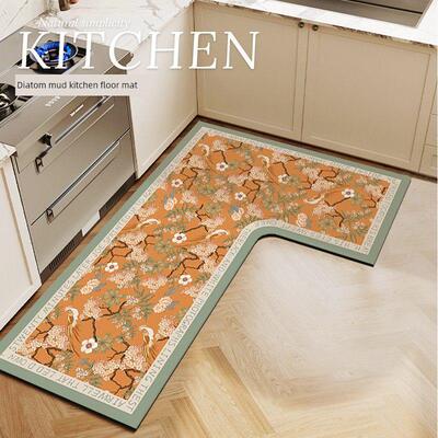 美式覆古厨房硅藻泥吸水地垫L型耐脏防滑地毯防油防水防污脚垫子