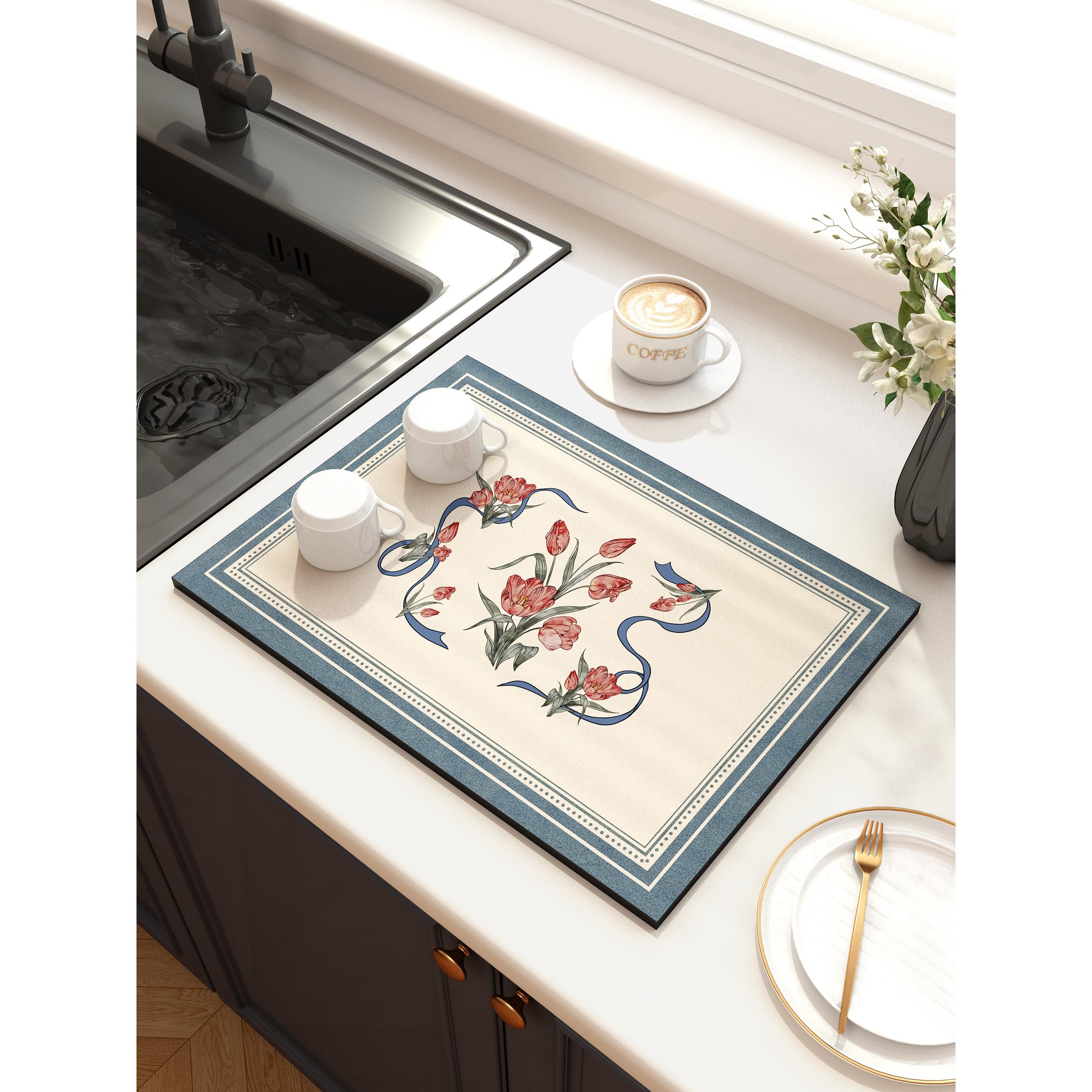 硅藻泥沥水垫美式厨房餐具干燥控水垫吸水防滑免洗隔热耐热台面垫