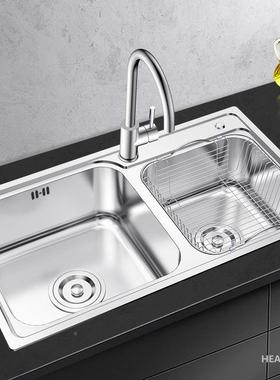 加厚304不锈钢水槽体FQT厨房加深一双池槽套餐拉丝洗菜洗碗双盆