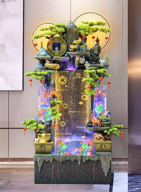 缸假山鱼UDO循流水喷泉摆环件简约客厅家居玄关业造景办公室开礼