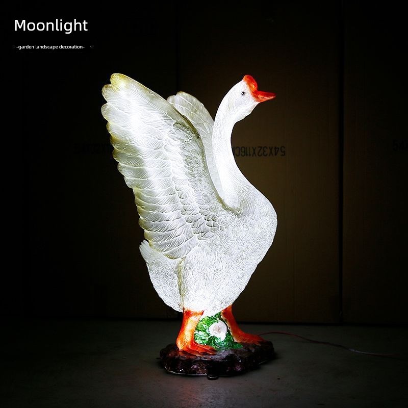 玻璃钢发光彷真大鹅摆件动物白鹅模型F雕塑户外庭院公园林景观装