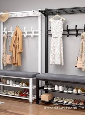 换鞋一凳家用衣帽架挂QUO衣架鞋口柜家用进门小型可体坐软包坐垫