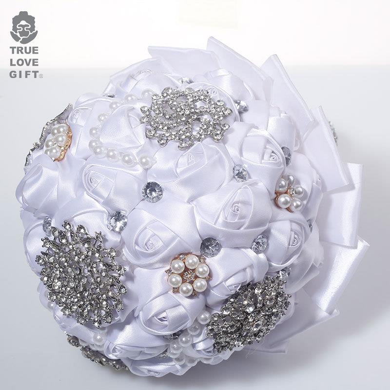 奢华仿花朵真花朵水钻带戒送指礼物手捧精花TCC新娘水钻手捧花礼