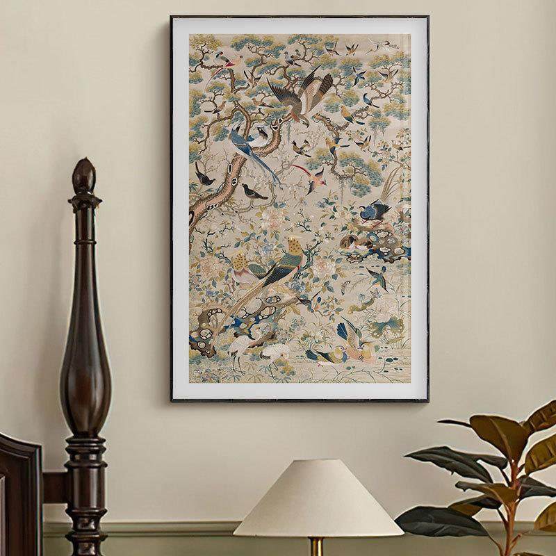 百鸟图新中中古风装饰画客厅关式挂画落画法地式20231221餐厅卧室