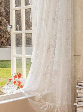 浪法式白色蕾丝镜中花小窗纱纱帘家居漫小清新田园客厅院窗SSX纱