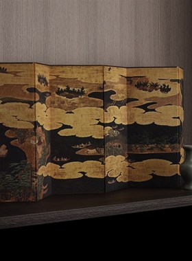 日式美学花鸟松雪山水画 画图双面桌面G小屏风茶桌屏风茶室背景摆