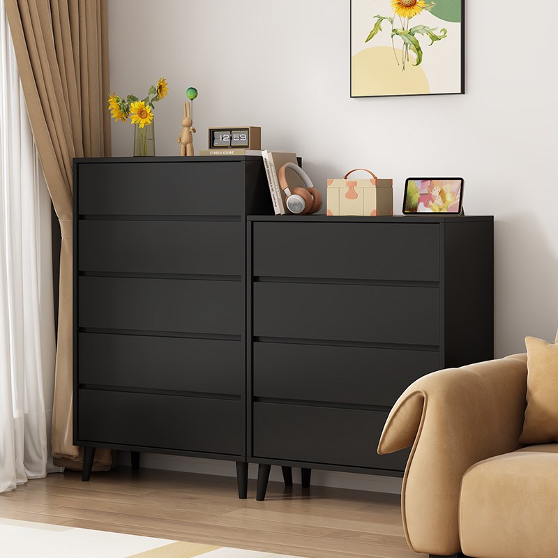 极简现代实木四斗柜卧n室床尾收纳柜30cm深黑色五斗抽屉储物柜客