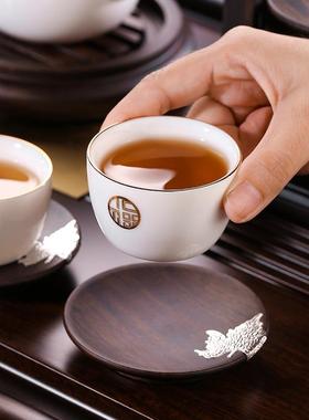 杯托GYQ茶杯架热垫垫功片夫茶具垫茶隔托组圆形6B&黑碗檀实木茶杯