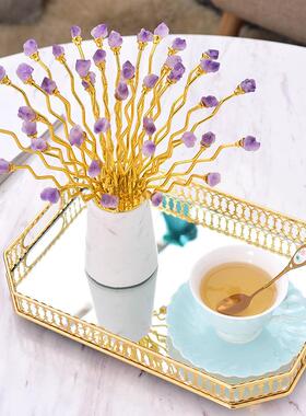 物现代感轻奢样板间高级富摆件客厅BJ-0169天然紫色植花开贵装饰