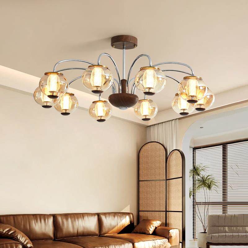 客厅吊灯法式中古风胡桃木灯色i大气v卧室灯美式738复古ntage大厅