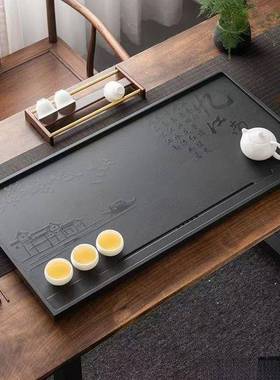 茶盘家简JIR排约合成乌具金石水客厅功用夫茶茶海嵌入式茶台储水