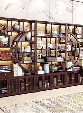 古架中式茶室茶具架架茶叶办博厅公VRC室展示柜客多宝阁隔断架置