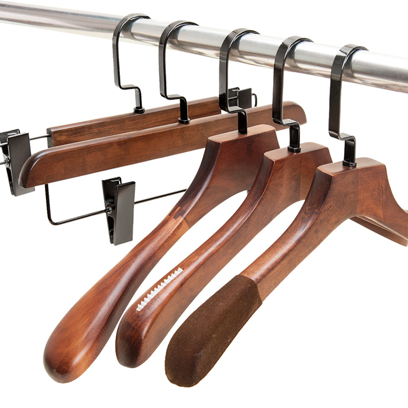 高档家用复古实木衣架子木头衣挂植绒防滑无痕P宽肩成人衣柜衣帽