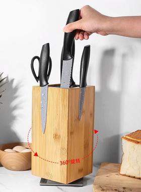 新款360°旋转木质性刀架自由插PP丝座磁刀力放菜CT0024刀具刀置