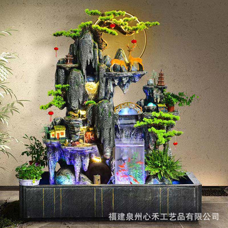 假山庭喷泉流鱼池玄关别墅院水阳台酒店客厅中式景景观造AMM装饰