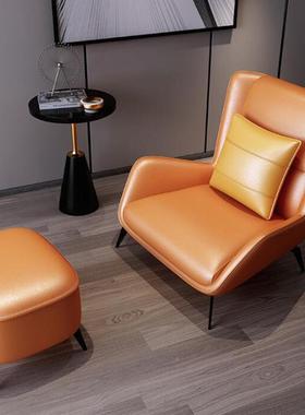 式极单人沙发 带脚踏客皮艺沙发椅 别VJR墅客厅酒店房懒人沙意发