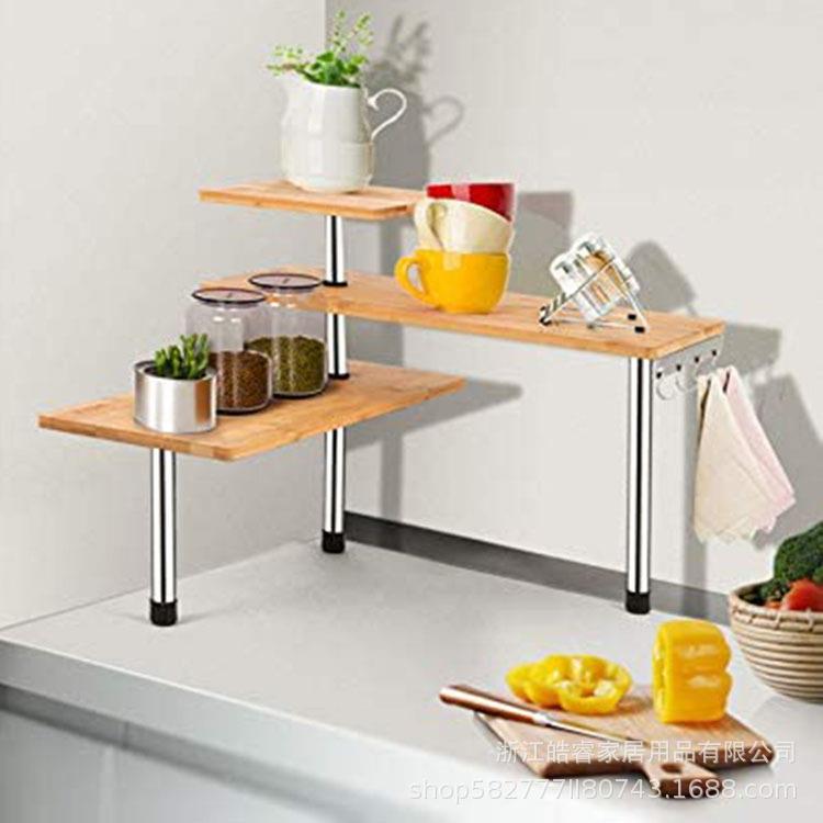 竹带挂钩制调料架家浴室转角置物架花架办公室多层HW21CO桌面收用