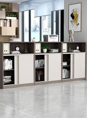 办公室柜推拉移门小型打文柜矮柜木质资边料柜印机件柜档案隔DFQ