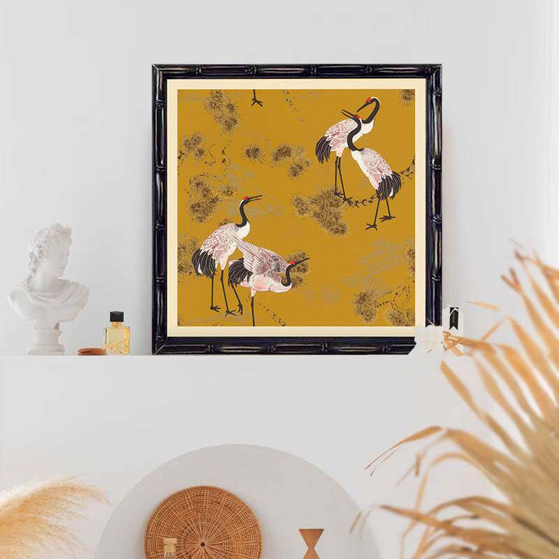 新中式黑色实木竹节框中古仙鹤复古小众客厅背景艺术中国风装饰画