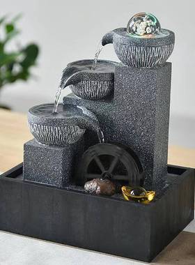 水桌面WUN流摆件循环生财风水轮水台小型茶喷泉车水晶球