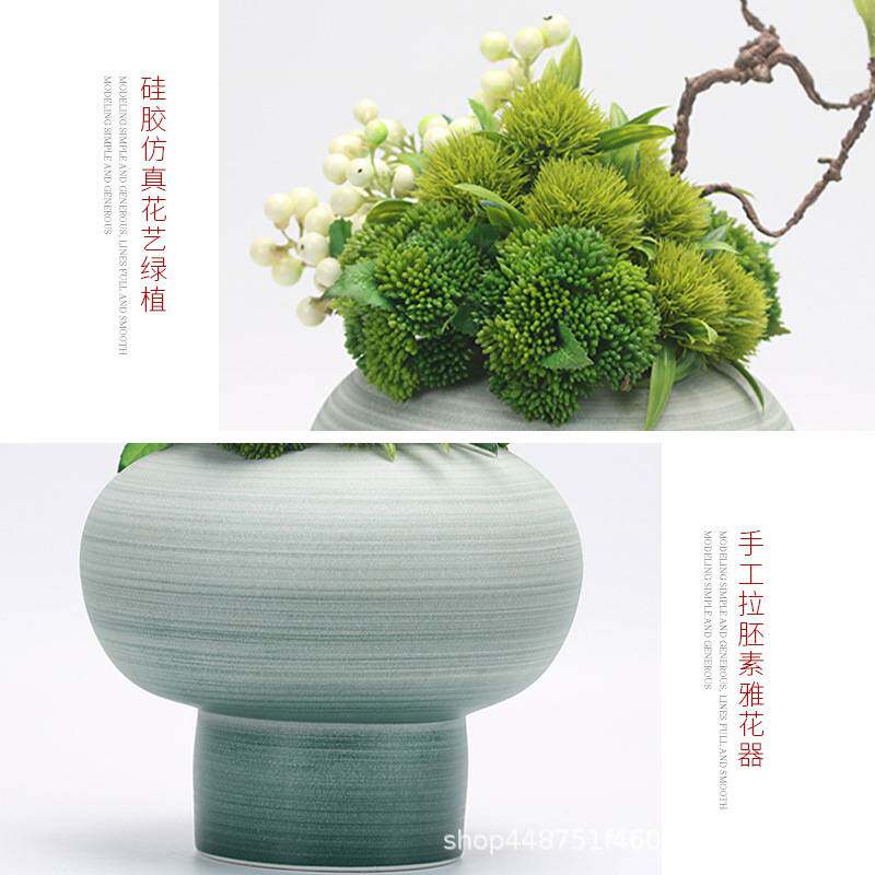 新中式浅绿色仿真花艺盆花装饰品现代家居客厅桌面样板间假花摆件