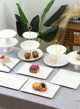 白色甜品展示架摆布置陶XX773805瓷茶歇甜托盘摆台盘订婚蛋品糕件