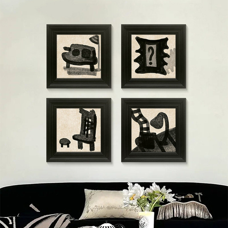 黑白静物 法式中古风客厅装饰画组合抽象黑白艺术餐厅挂画玄关画