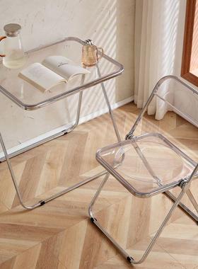 亚克力桌透明桌水晶折叠桌SXM网子红约家用椅阳台组合便携化妆亚