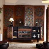 法式 复实古木水餐边柜靠墙中SJR古雕物花茶柜客厅置收纳柜入户玄