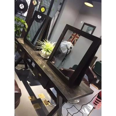 落6发R纯实木可美发镜台地中工理店桌镜无品牌/子复古潮款双面发