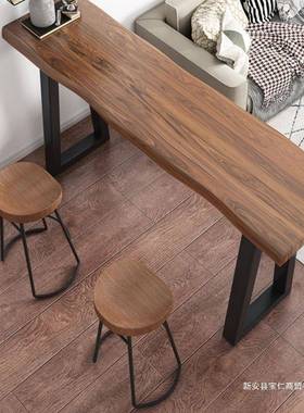 台实QNH木条吧台桌窄家用阳台靠墙长桌子商用酒吧高脚桌桌椅组合