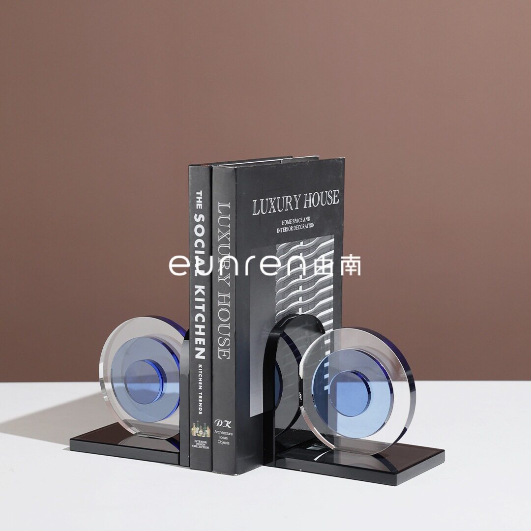 现代极简创意蓝眼睛书挡水晶书靠摆件书房样板间办公室装饰品