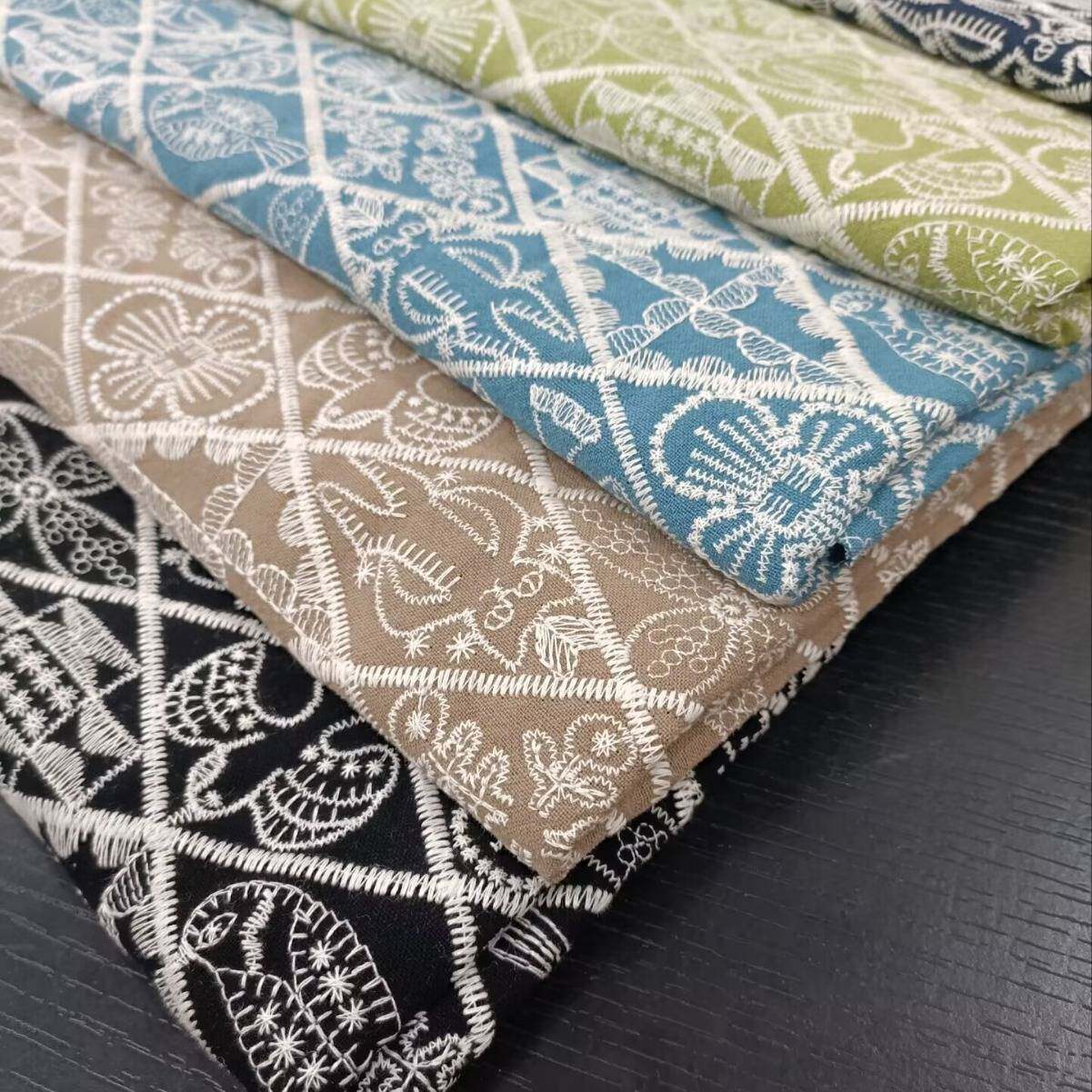 皆川明交响乐菱形格棉麻手工刺绣绣花布料沙发围裙抱枕套一米价