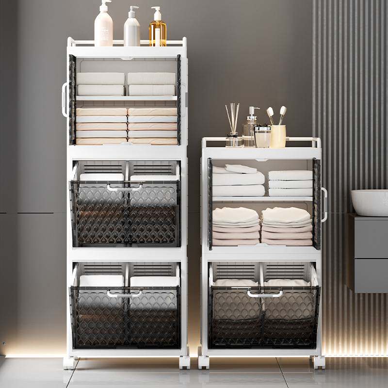 脏衣篮家用脏衣服收纳筐浴室卫生间分层收纳架带滑轮可折叠脏衣篮