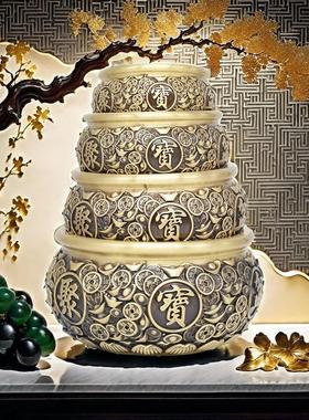 宏达 全黄铜钱币聚宝盆 家居办公G室玄关铜器浮雕聚宝盆摆件