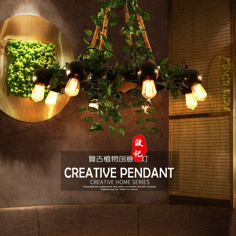 工业风酒吧植物 吊灯创意音w乐餐厅奶 咖啡厅个性绿植烧烤店麻绳