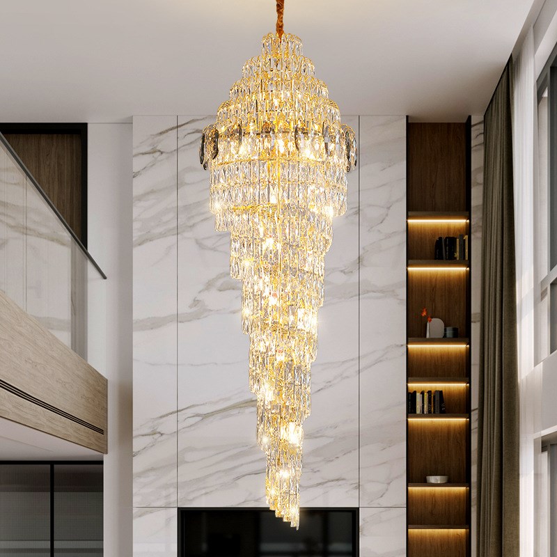 复式楼大吊灯现代轻奢客厅水晶灯大气挑空lofQt别墅旋转楼梯吊灯