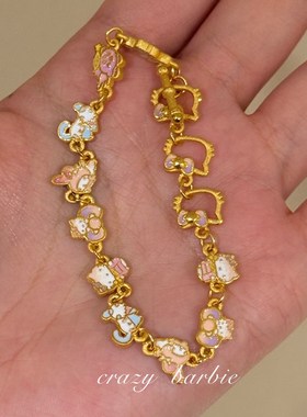 久不掉色!厚度沙金o手链高级感百搭金色甜美可爱手绳卡通手绳女