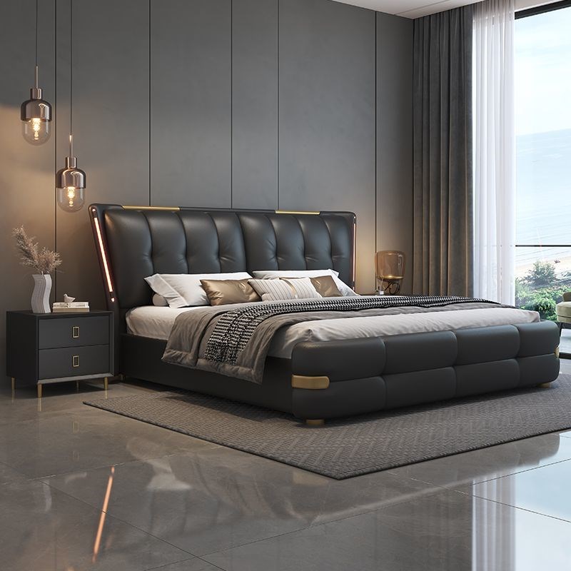 唐宏卧室成套家具意式极简真皮床现代简约轻奢双人U床主卧软包大