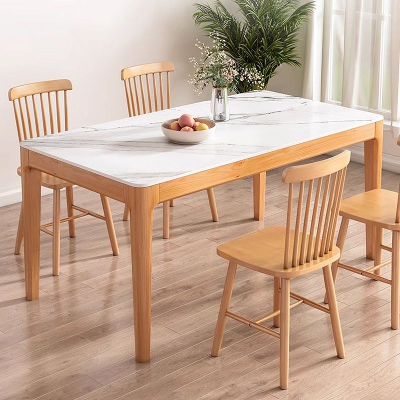 北欧岩板实木餐桌家用现代简约小户型客J厅原木吃饭桌子餐桌椅组