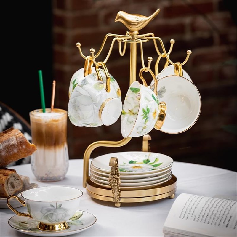 咖啡杯架欧式轻奢j黄铜家用杯碟收纳挂架客厅餐桌水杯收纳架置物