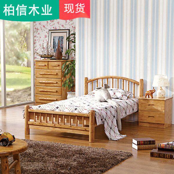 全实木柏木儿童床现代简约中式硬板床民宿1.2米小户型卧室单人床